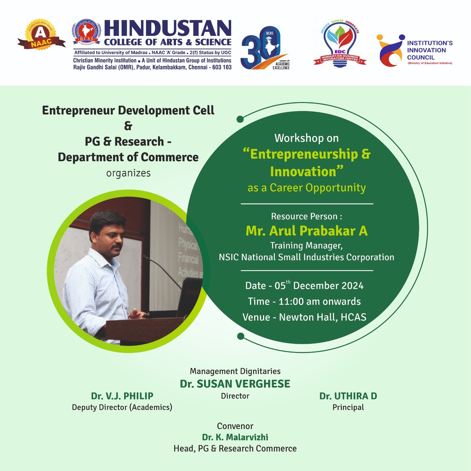 Workshop on Entrepreneurship & Innovation on 5th Dec 2024